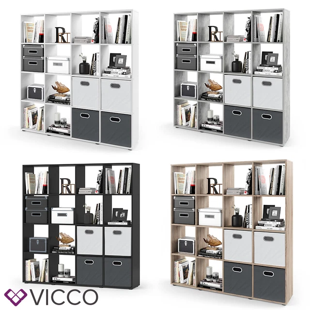 Bibliothèque/étagère VICCO – 6 Compartiments, Noir, MDF – Dimensions 72x29x108 Cm – Neuf