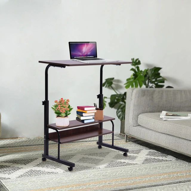 Mobile Rolling Laptop Desk Overbed Table Cart Hospital Bed Height Adjustable