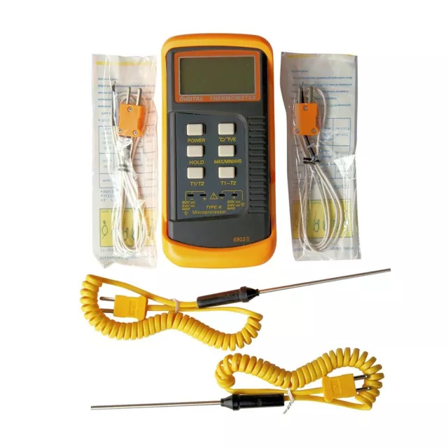 Dual Channel K Type Digital Thermocouple Thermometer 6802 II Probe BGA HVAC Kit