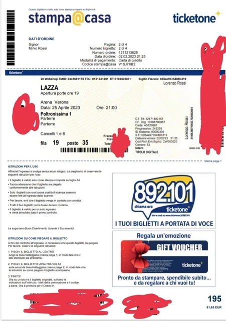 Vendo 2 biglietti Lazza Arena di Verona 25/04