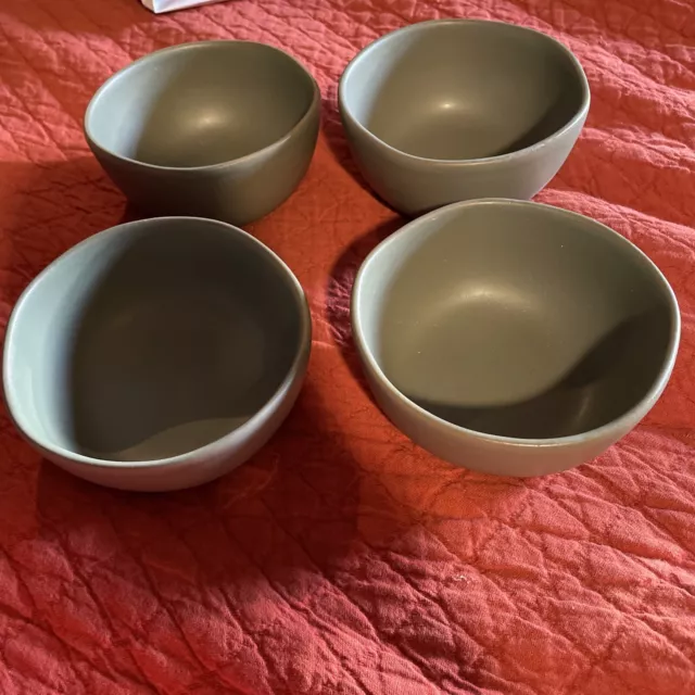 Hearth To Home Stoneware Green Side Bowls Handmade Waves Rimmed Set 4 4” Across