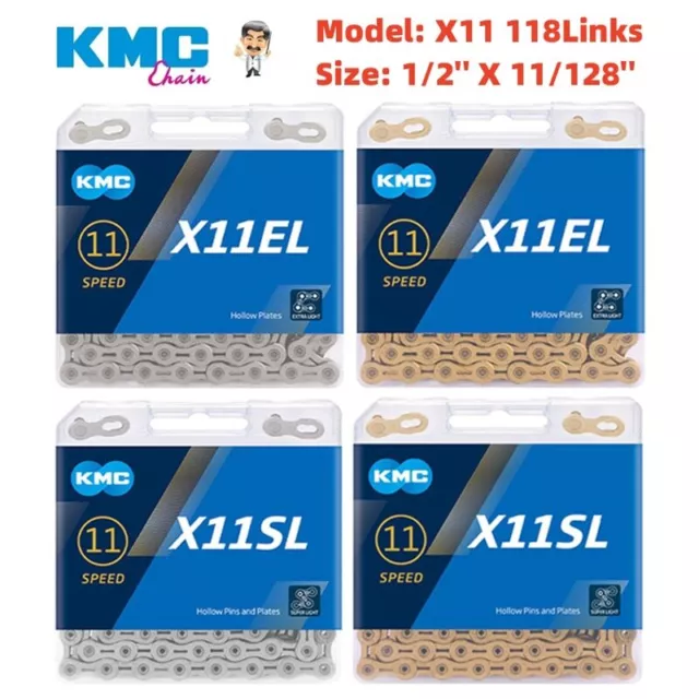 KMC 11 Speed X11/X11EL/X11SL Silver/Gold 118L MTB Bicycle Road Bike Chain