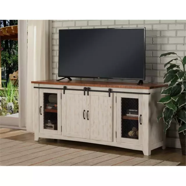 Martin Svensson Home Taos 65" Solid Wood TV Stand Antique White and Honey Finish