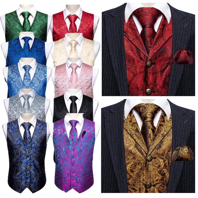 Mens Formal Wedding Waistcoat Paisley Floral Suit Vest Slim Tuxedo Silk Tie Set