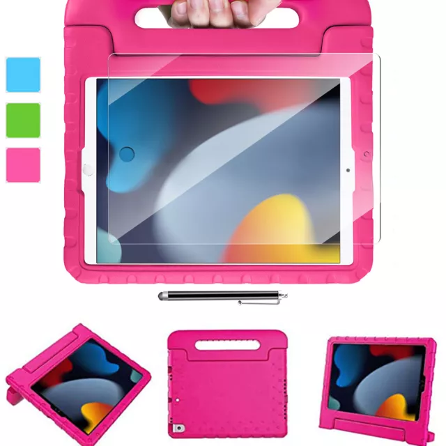 for iPad 7th 8th 9th Gen 10.2'' Kids EVA Foam Handle Stand Case + Screen Cover