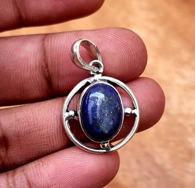 Natural Lapis Lazuli Gemstone Solid 925 Sterling Silver Dainty Pendant H298