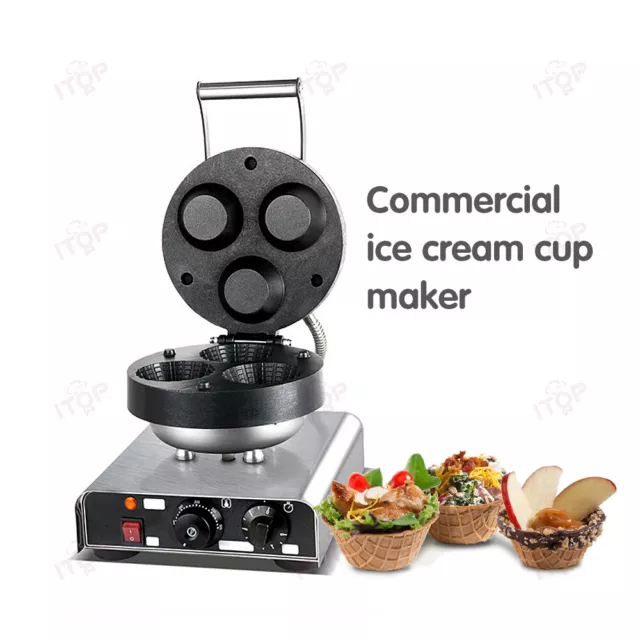 3 pcs Ice Cream Cup Cone Maker Electric Waffle Maker Nonstick Waffle Baker 1750W 2