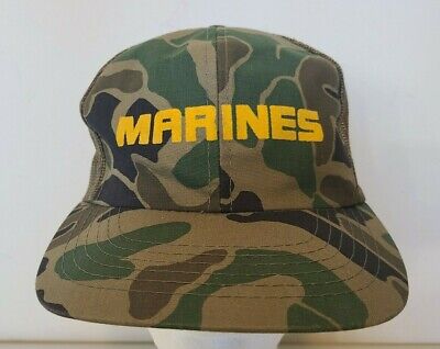 Vintage Marine Corp Camouflage Camo Mesh Snapback Trucker Hat Cap USA Marines
