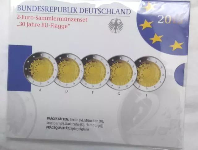 BRD 2 Euro Sammlermünzenset 2015 EU-Flagge, Spiegelglanz