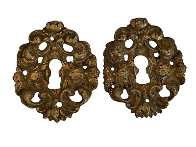 1 Antique 18th Century Brass Escutcheon Keyhole Cover Cabinet Door Lock D6B3/1