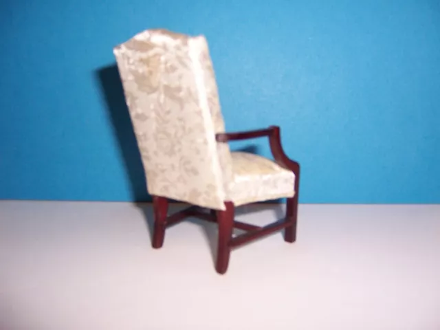 Bespaq Dollhouse Miniature High Back Upholstered Mahogany Armchair 3