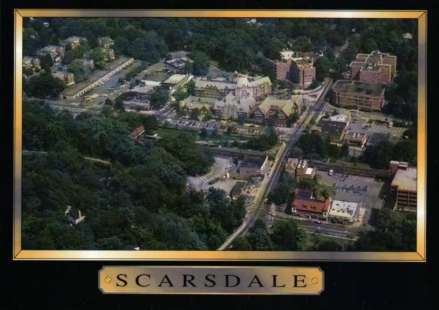 Aerial View of Scarsdale, New York, Town and Train Station, NY State -- Postcard