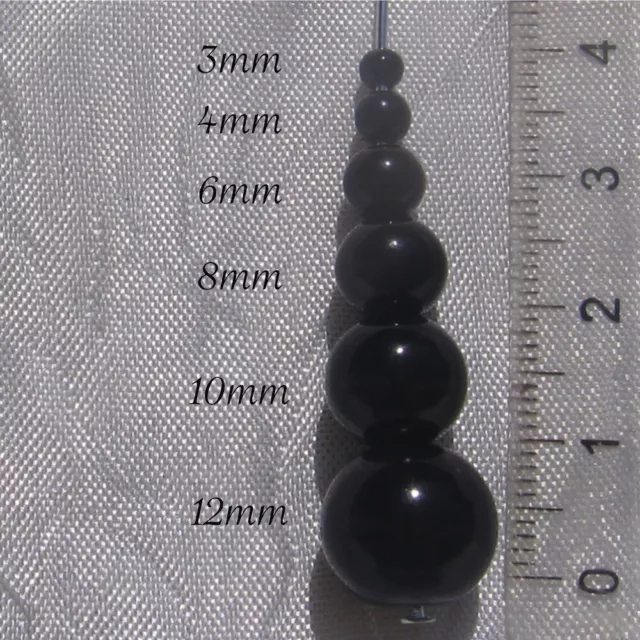 Perles noires verre nacré renaissance bohème 200x4mm 100x6mm 50x8mm 30x10mm 12mm