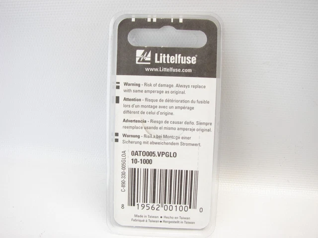 LittelFuse 0ATO005.VPGLO Smart Glow ATO 5 Amp Fuse 2/Pack  (t70)