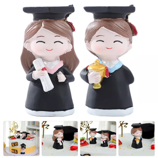 2 Pcs Décoration De Gâteau Remise Des Diplômes Figurine En Résine Décorer