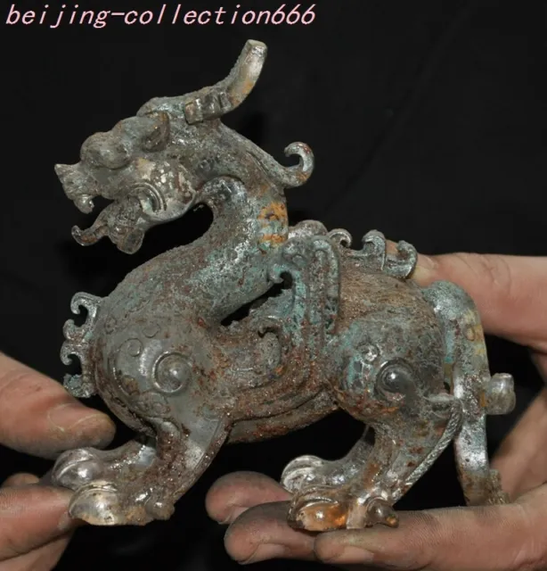 4" old Chinese Glass Han dynasty sacrifice fly Brave troops Pixiu animal statue