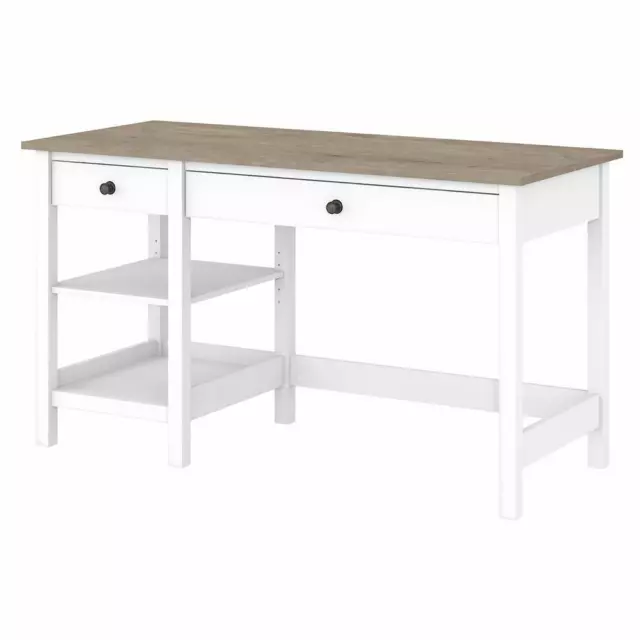 Bush Furniture Mayfield 54W Computer Desk with Shelves, Shiplap Gray/Pure White