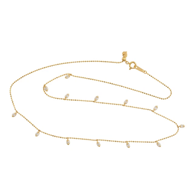 18k Gold Natural Diamond By The Yard Dot Ball Chain Necklace Jewelry