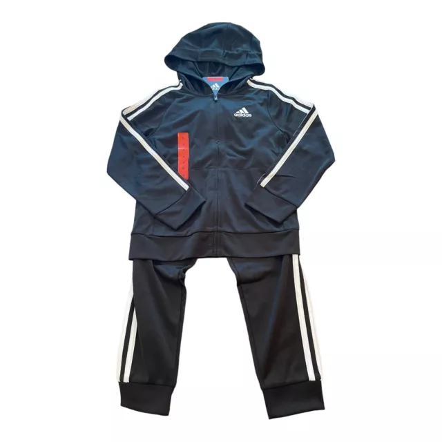 Adidas Youth Size 6 2-Piece Black Track Suit With Zip Up Jacket And Track Pants