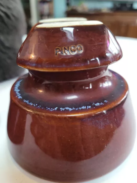 Vintage Pinco High Voltage Insulator Ceramic Porcelain Brown