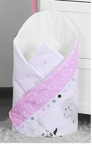 BABY SWADDLE WRAP NEWBORN BLANKET COTTON Sweet animals pink