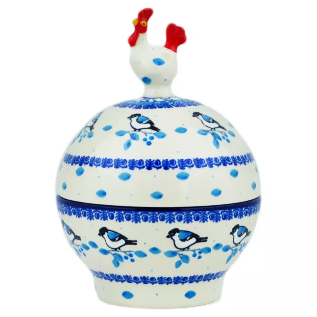 Polish Pottery Hen Shaped Jar 7" Ceramika Artystyczna Winter Sparrow 3