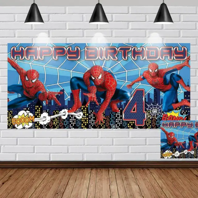 Spiderman 4th Birthday Banner Party Supplies Backdrop Boys Cartoon Party Decor