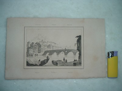 Incisione acquarellata VERONA Adige Veneto 1872  Italia 