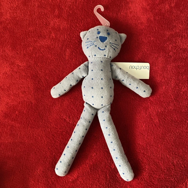 🇫🇷Doudou Peluche Chat Bleu Marine Étoiles BOUTCHOU MONOPRIX 100 % NEUF
