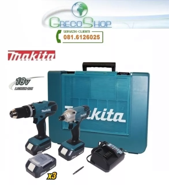 Kit Trapano avvitatore c/percussione+Avvitatore impulsi 18V Litio Makita DK18015