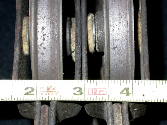 Pair Antique Vintage Barn Door Line Pulleys 3 3/8” Wheel Farm Tool - Lot of 2 9