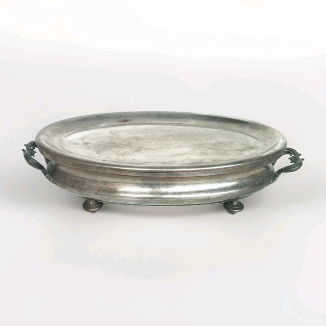 CHAUFFE PLAT Ancien OVALE en METAL ARGENTE Bruleur avec Mèche