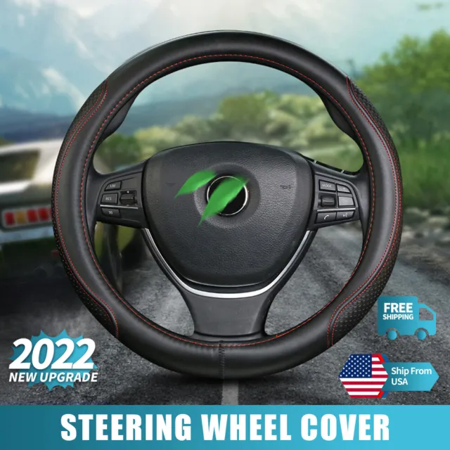 Car Accessories Steering Wheel Cover Black Leather Anti-slip 15''/38cm Universal