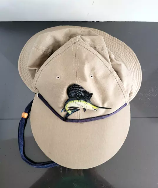 VTG COLUMBIA LONG Bill Hat Cap Gore Tex Neck Flap Tan Fishing 80s 90s  w/marlin $39.99 - PicClick