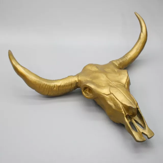 26" Cast Iron Longhorn Steer Head Skull Gold Wall Hanging Cow-Bull Western Texas