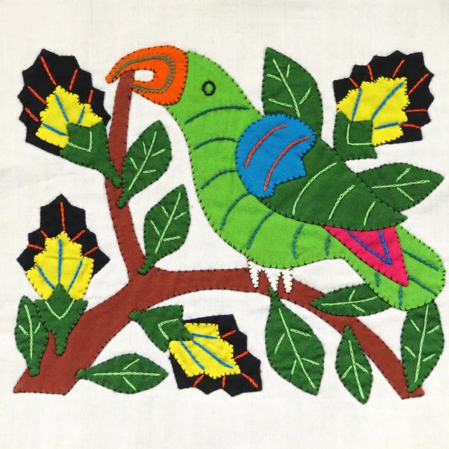 Vintage Kuna Parrot Bird Mola Applique Textile Art Panama 8.50 x  7.25