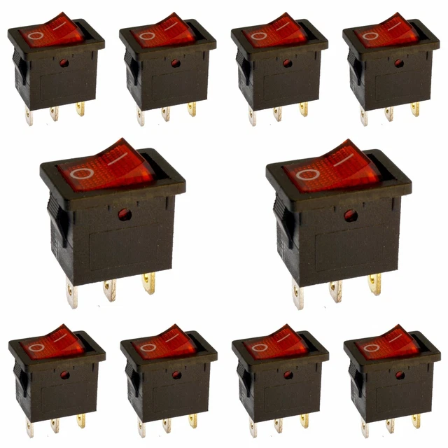 Lot De 10 Mini Interrupteurs à Bascule ON/OFF - Encastrable Snap-in - Pour Bateau, Auto, Appareils Ménagers - Noir - 9