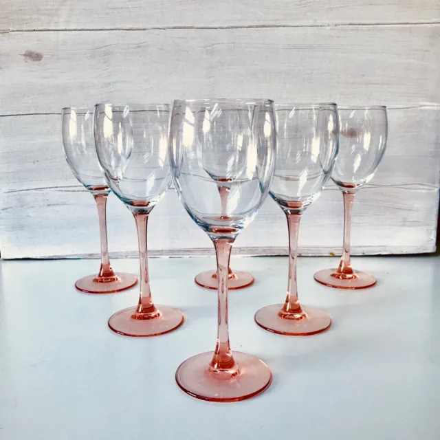 Vintage Luminarc Tall Pink Peach Stemmed Wine Glasses. Large 250ml. 1970s France