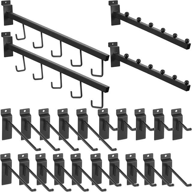 24 Pcs Metal Slatwall Hooks Accessories for Slatwall, Including 2 Waterfall Rect