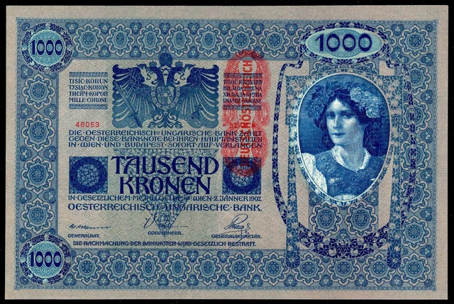 Austria 1000 Kronen 1902 Large Size Note Austro-Hungarian Empire 120 Year Old