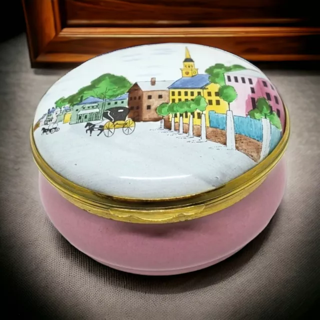 Crummles Enamel Trinket Box Panorama Of Massachusets Ltd Ed 124/250 Pink England