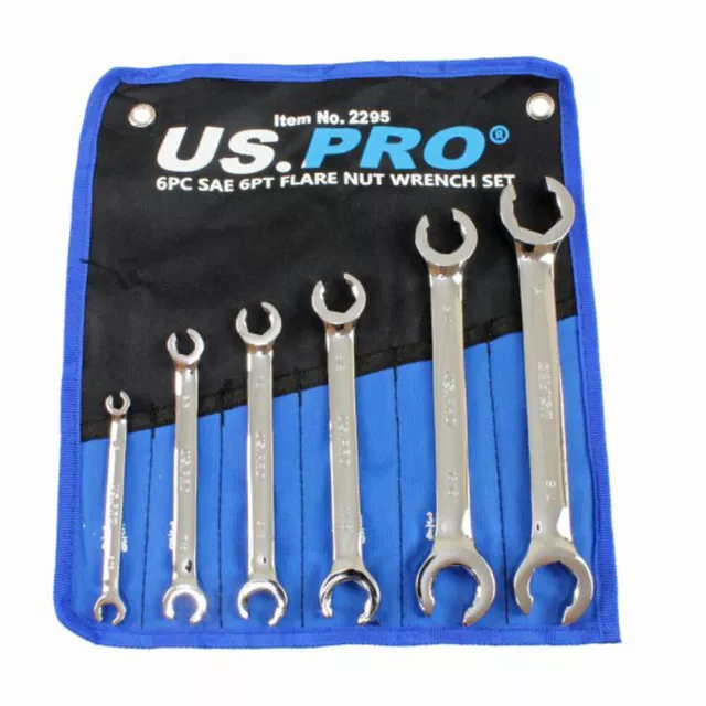 US Pro 6pc SAE Flare NUT Wrench Set Brake Spanners 1/4 -1 Inch AF Imperial 6pt