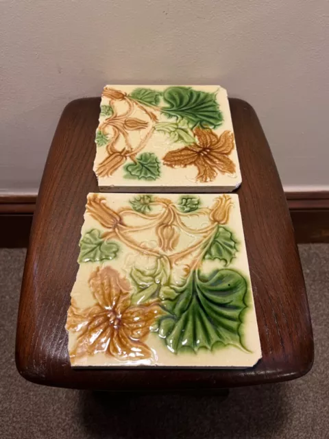 Pair of Floral Pattern Victorian Tiles