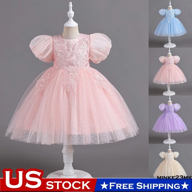 Girls Princess Dress Lace Costume Square Neck Puff Shoulder Tutu Dresses Outfit