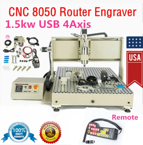 USB 4-Axis CNC 8050 Router Engraving Cutting Mill Drilling DIY Machine +RC 1500W