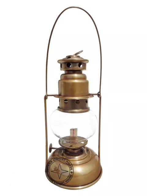 Antique Brass Table Lantern Glass Oil Lamp 11 inch Collectible Home Decorative