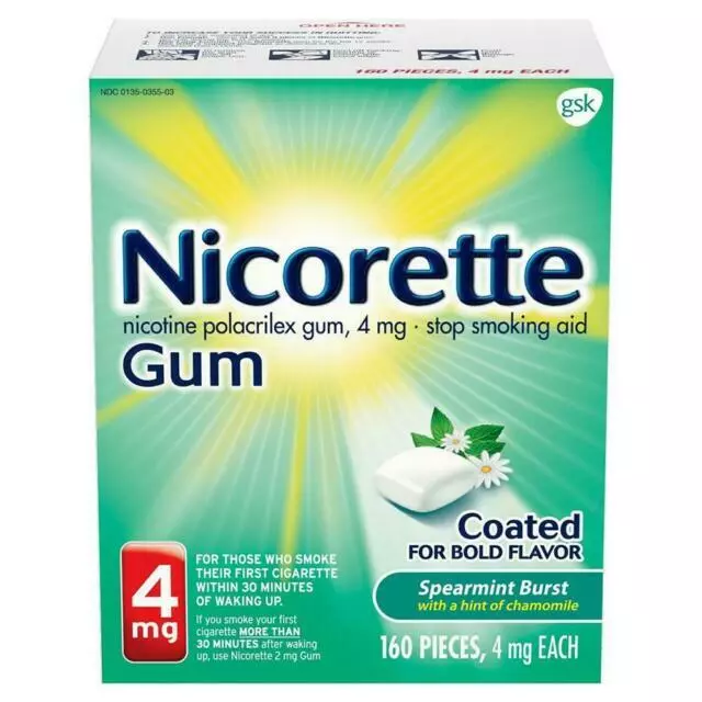 Chicorette Nicotina Spearmint Recubrimiento Explosión 4 mg 160 quilates Expiración 1/26 (¡Envío Gratis!)