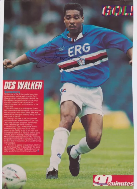 DES WALKER (Sampdoria England Nott'm Forest Sheff Wed FC) Hand SIGNED A4 Poster