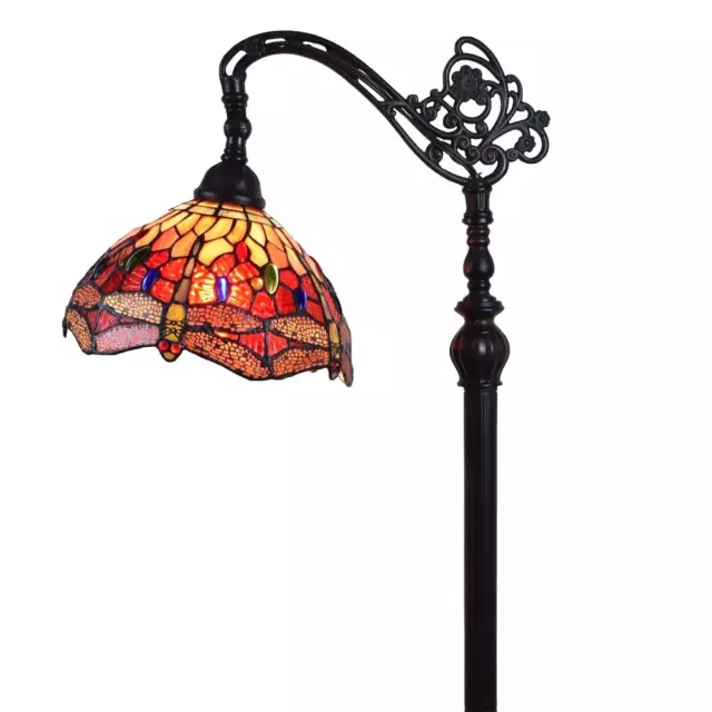 62" Tall Tiffany Style Dragonfly Reading Floor Lamp Stained Glass Accent Elegant