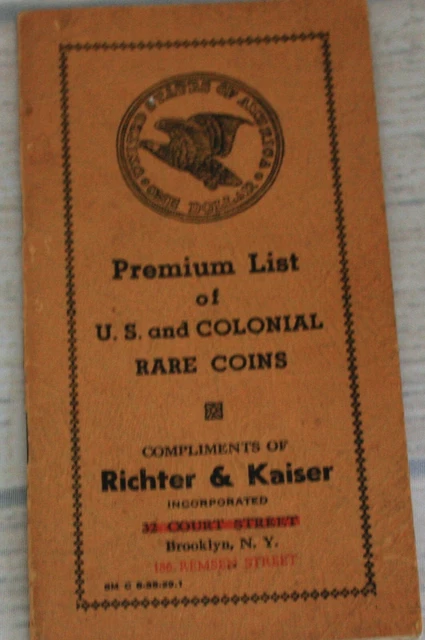 Vintage Rare Coin Premium List Richter & Kaiser 29 pg booklet